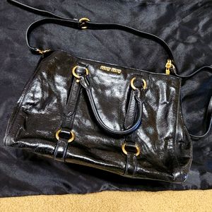Miu Miu Black Vitello Shine Patent Leather Tote Bag